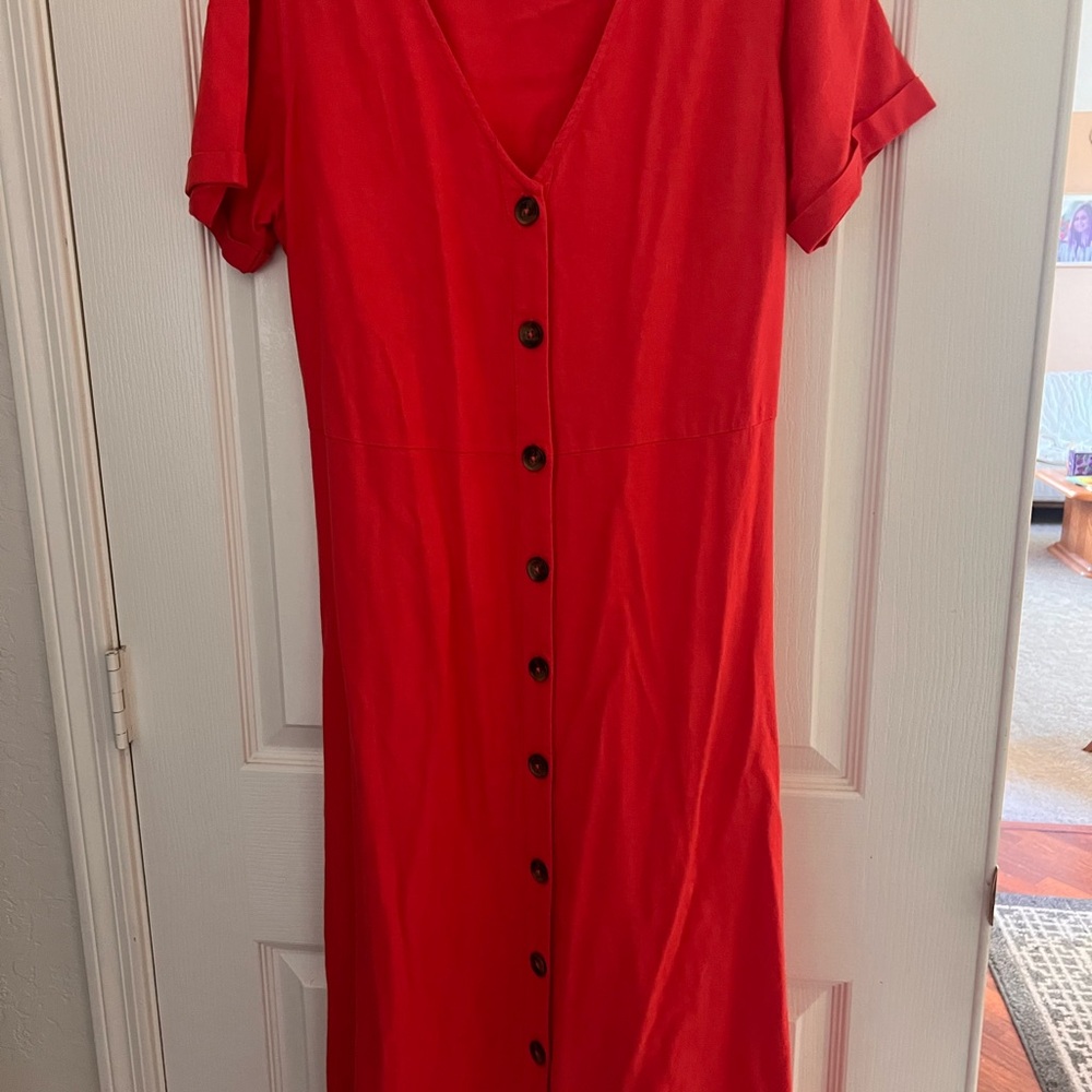 Elegant Red Button-Down Dress